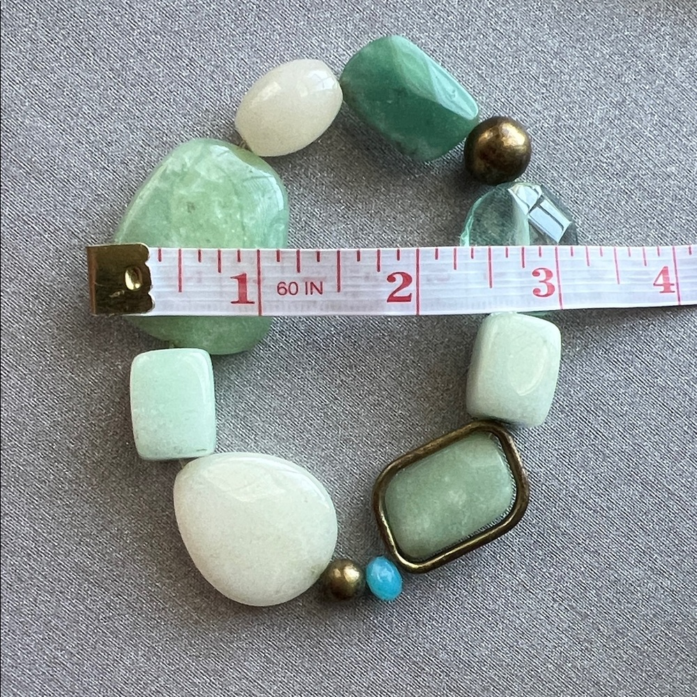 Stretch Beaded Green and Aqua Statement Bracelet - Picture 8 of 14